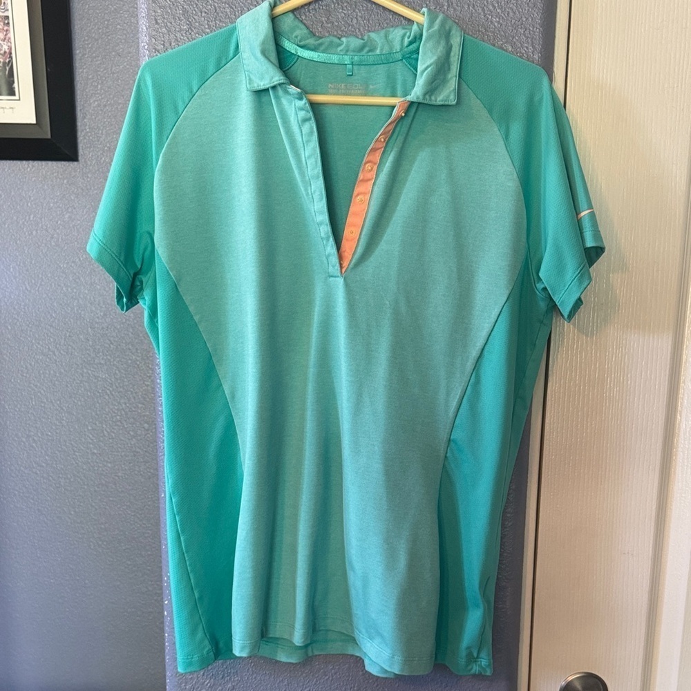 Nike Turquoise and Peach Women's Short Sleeve Top